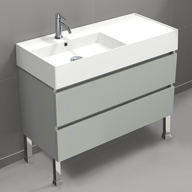 Nameeks BLOCK60 Floor Standing Bathroom Vanity, Modern, 40 Inch, Grey Mist